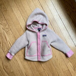 Patagonia baby retro pile fleece jacket, 2T, beige with pink trim
